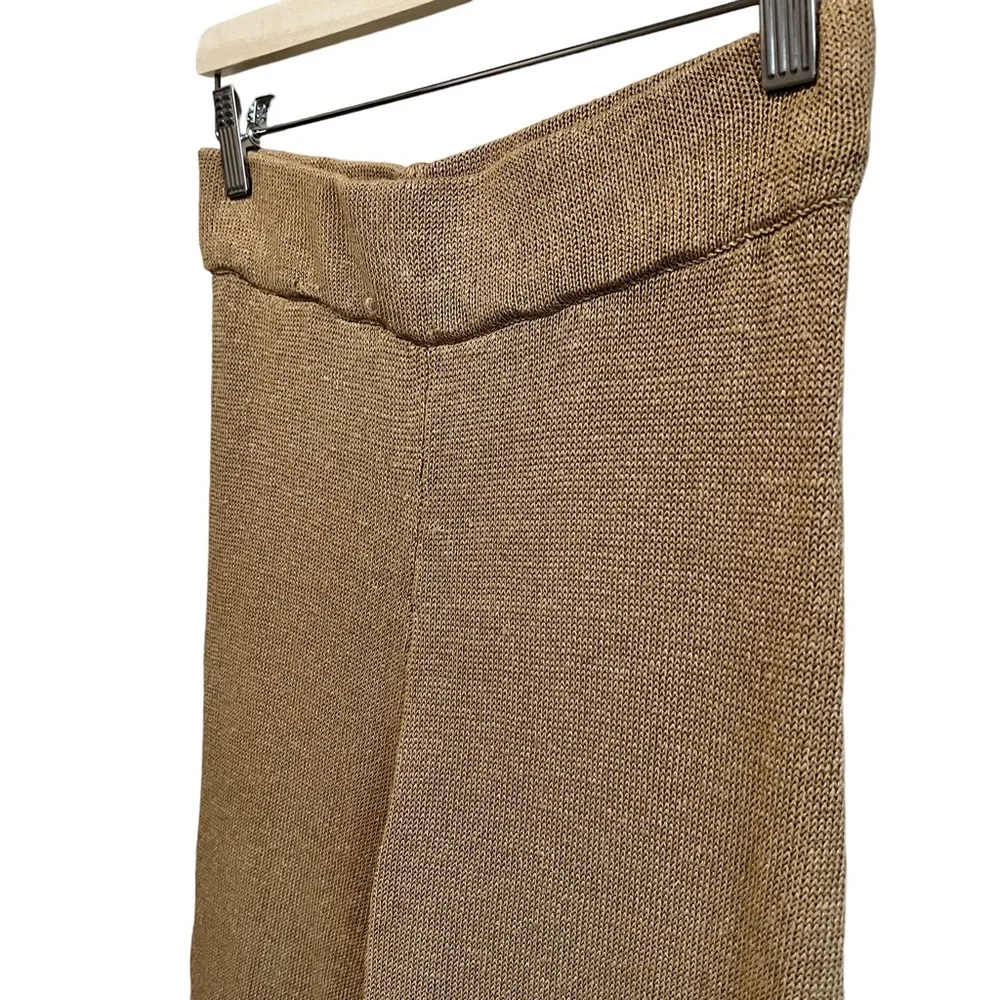 Zara Women's Open Knit Linen High Waisted Flared Ribbed Beige Pants Size Medium - Picture 8 of 9